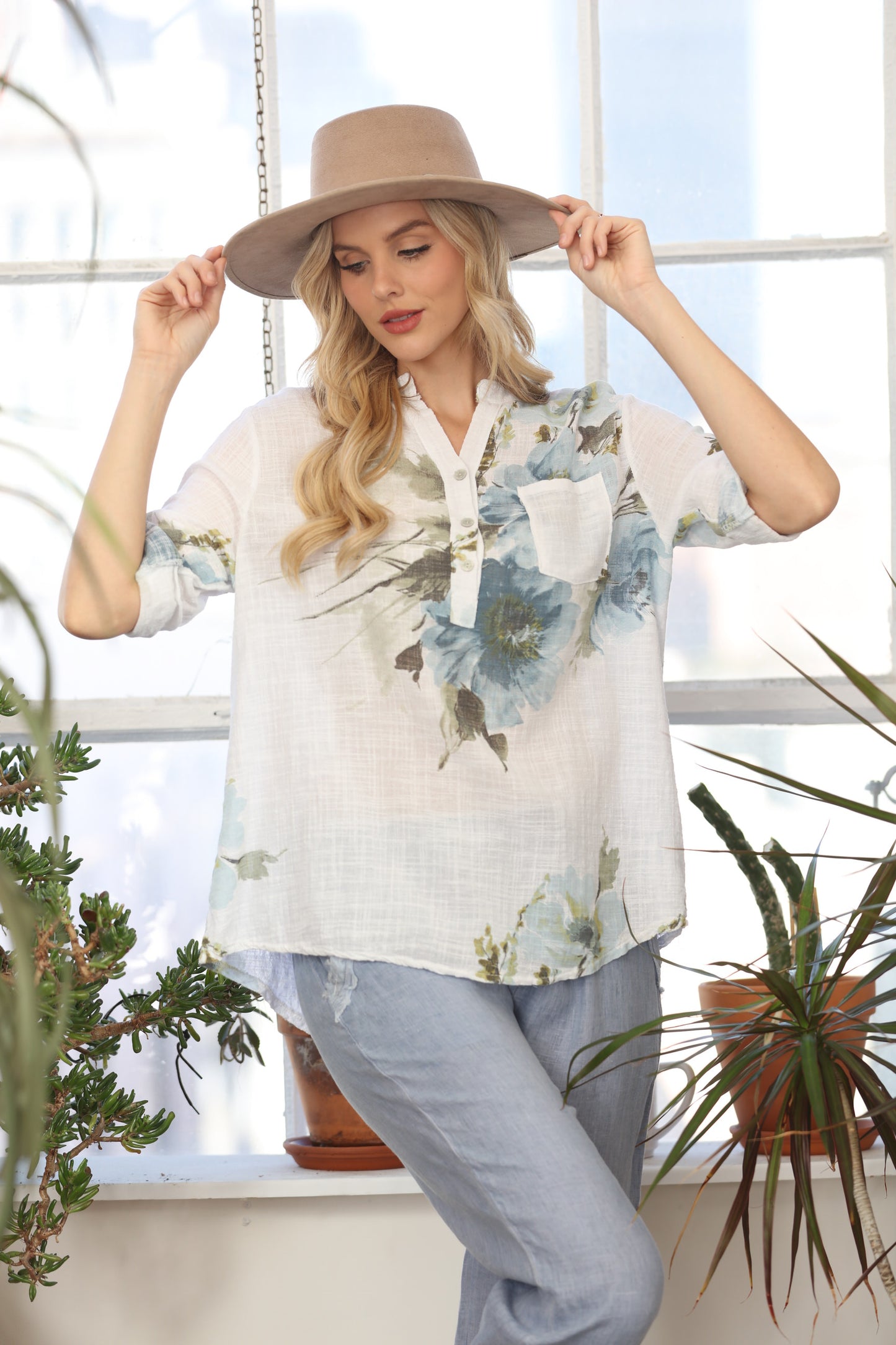 Floral Print Top With Pocket