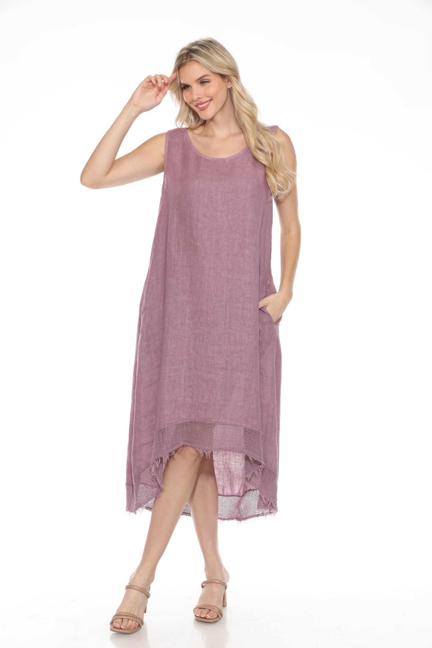 Sleevless Crocheted Linen dress