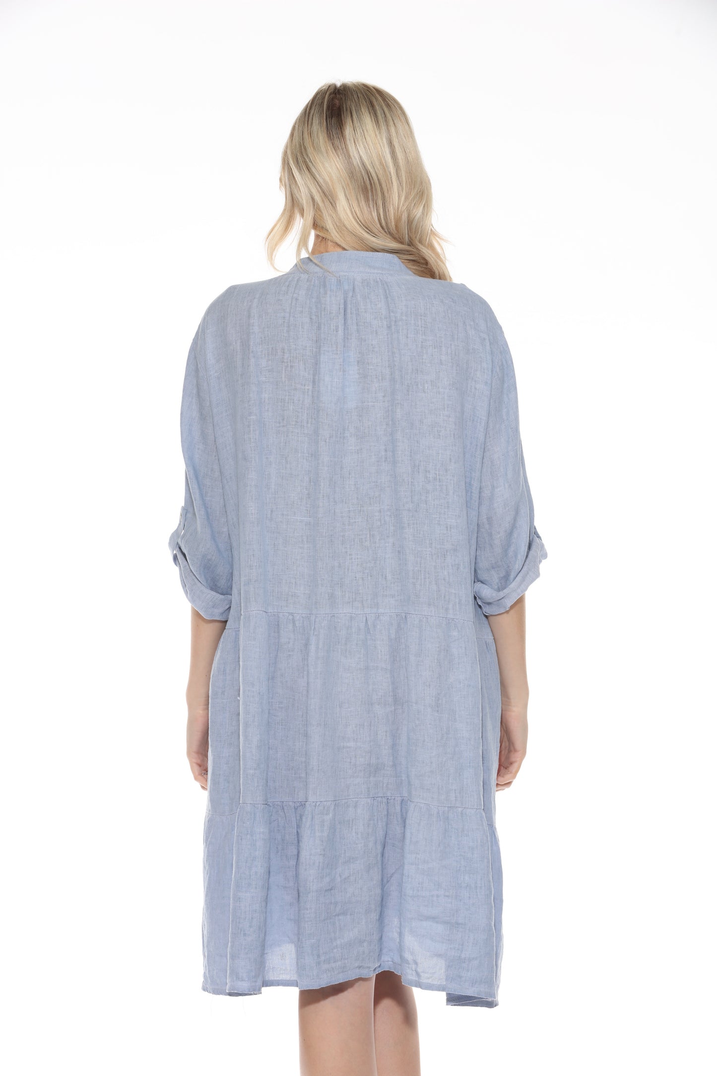 Button Linen Dress With Pocket