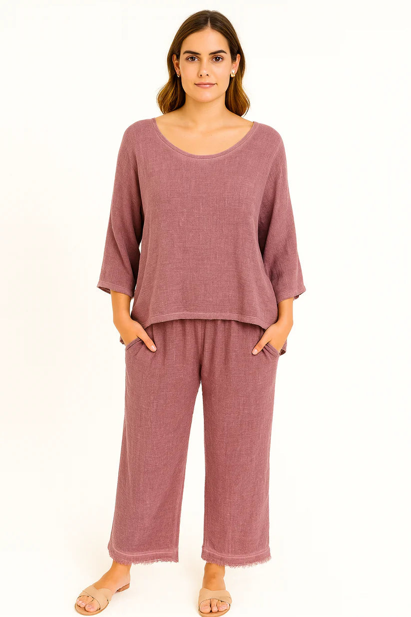 3/4 Sleeve Relaxed Gauze Top