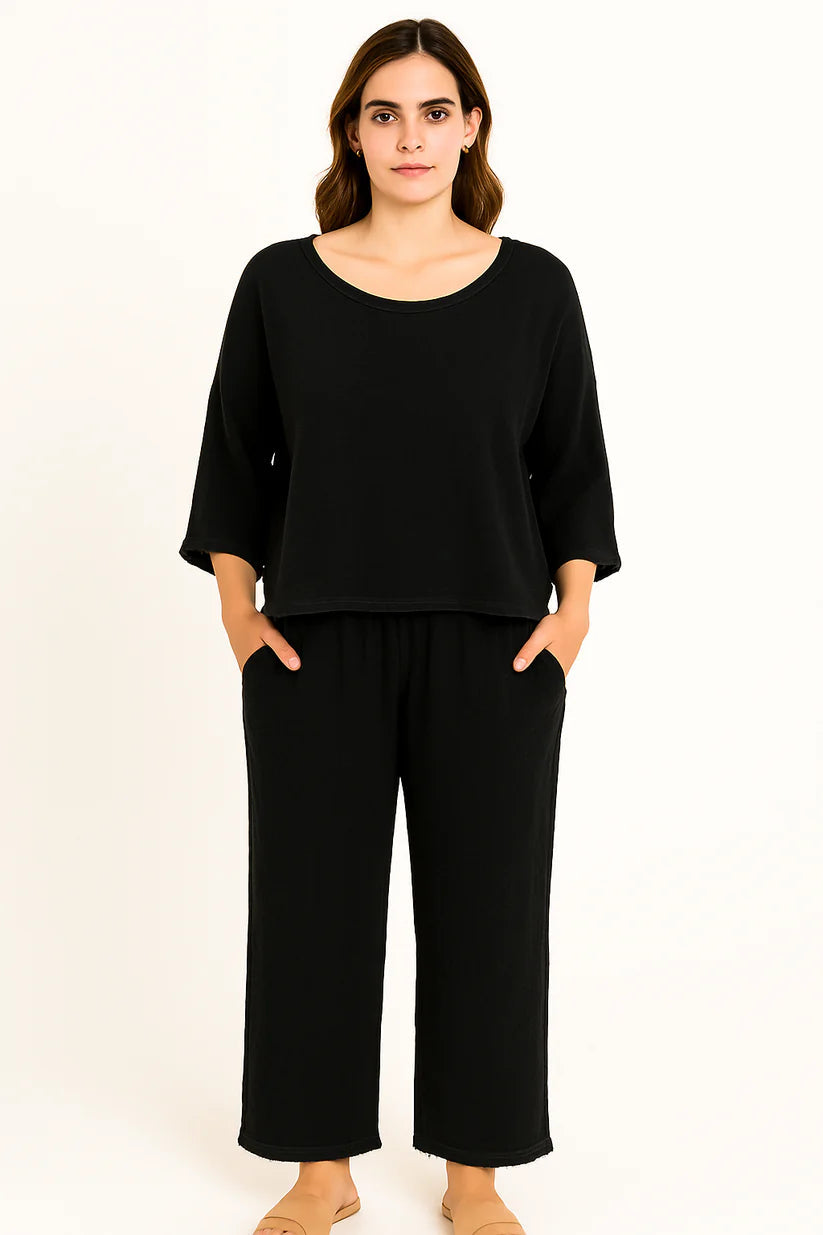 3/4 Sleeve Relaxed Gauze Top