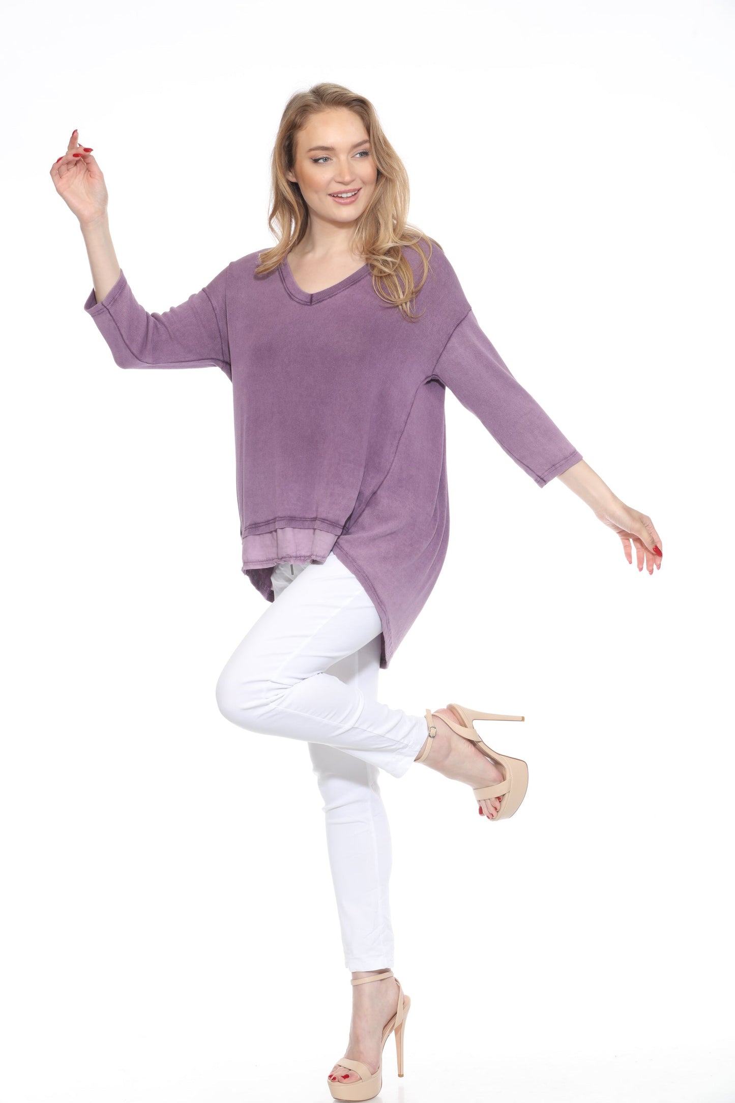 High Low Cotton V-Neck Top