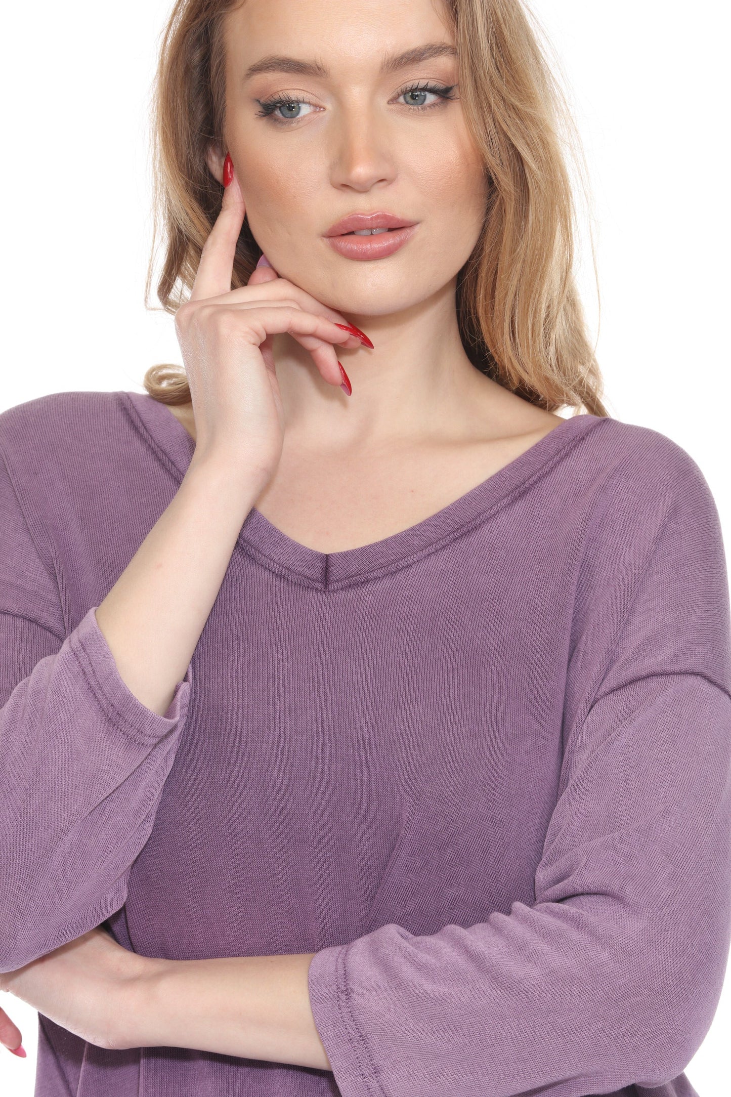 High Low Cotton V-Neck Top