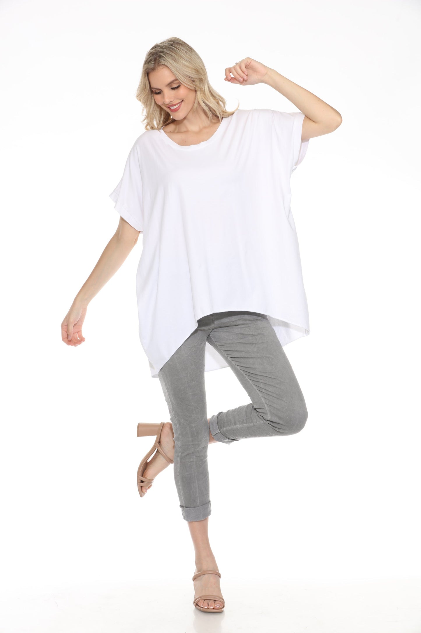 Short-Sleeve Cotton High Low Top