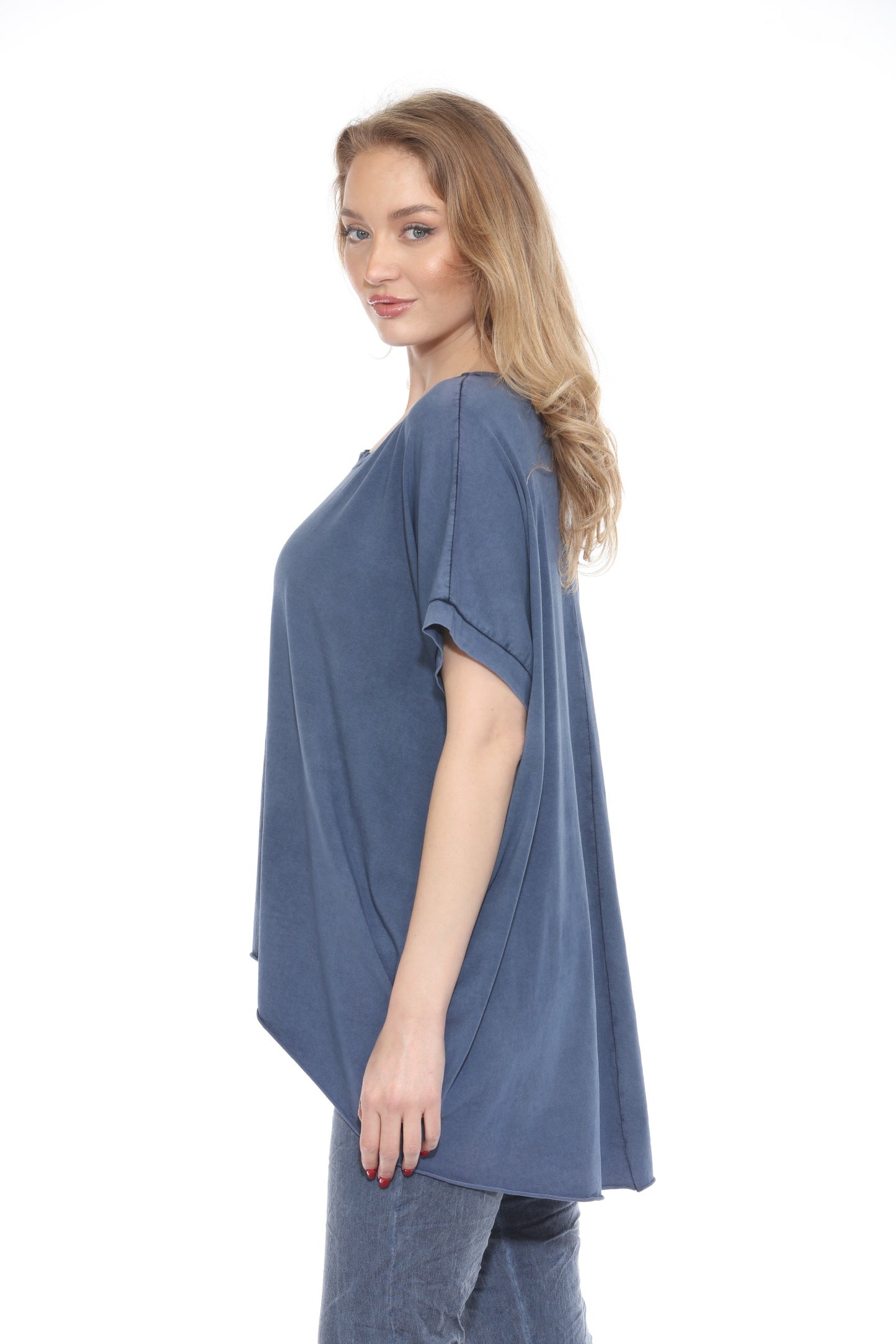 Short-Sleeve Cotton High Low Top