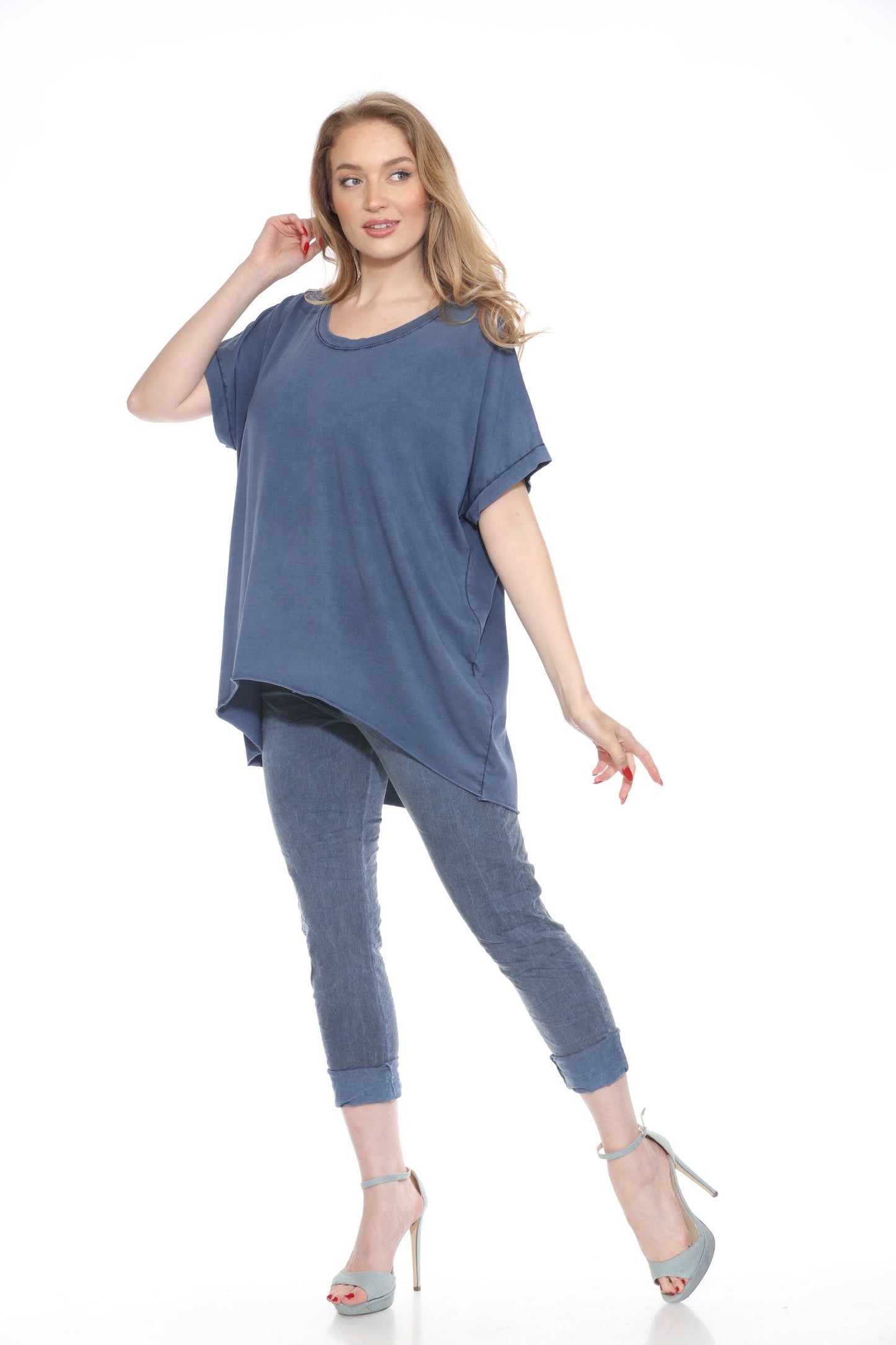 Short-Sleeve Cotton High Low Top
