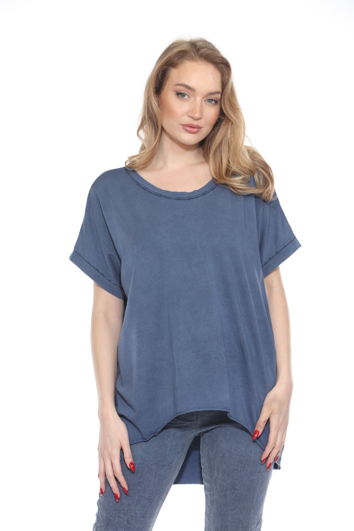 Short-Sleeve Cotton High Low Top