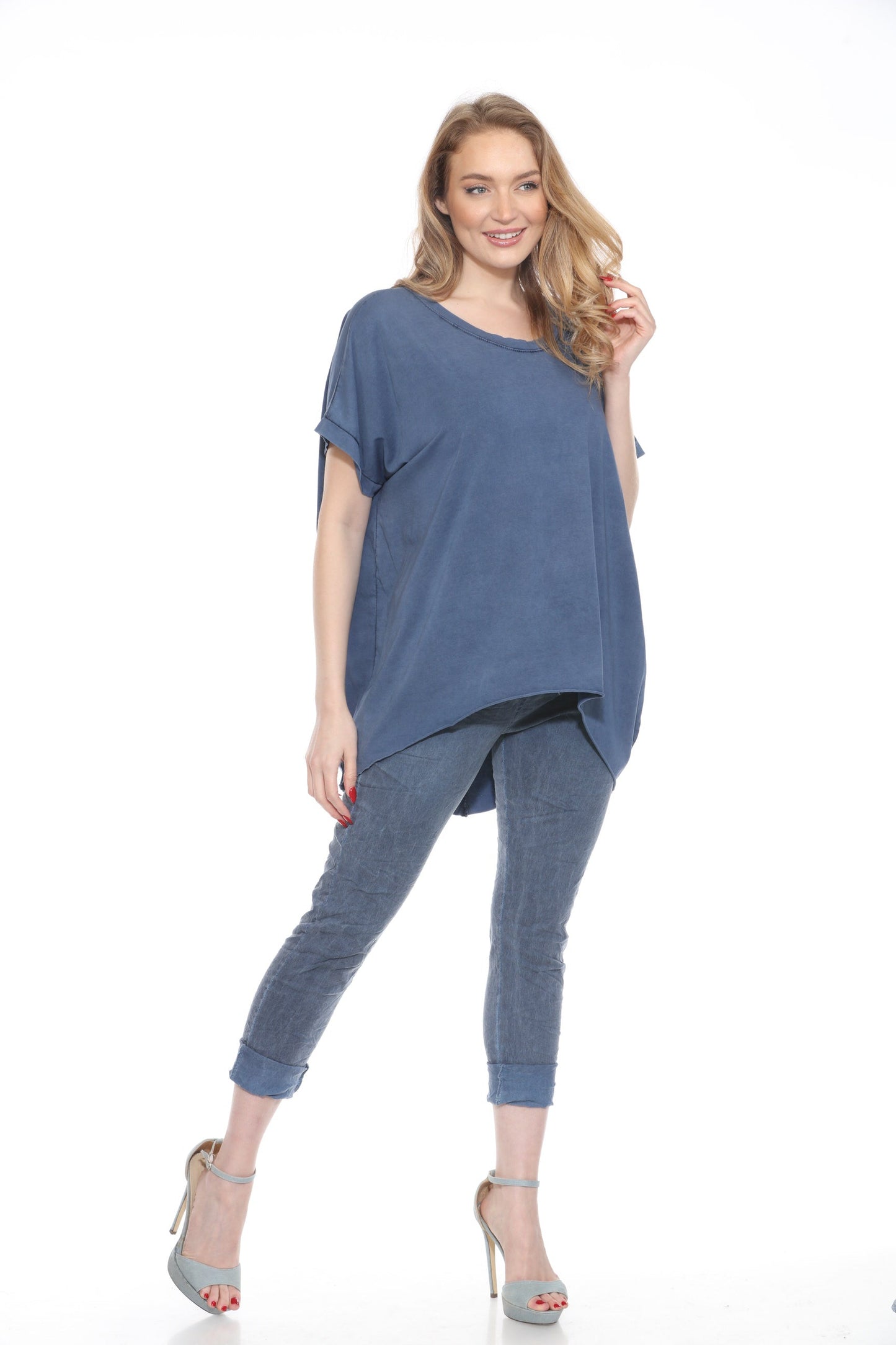 Short-Sleeve Cotton High Low Top