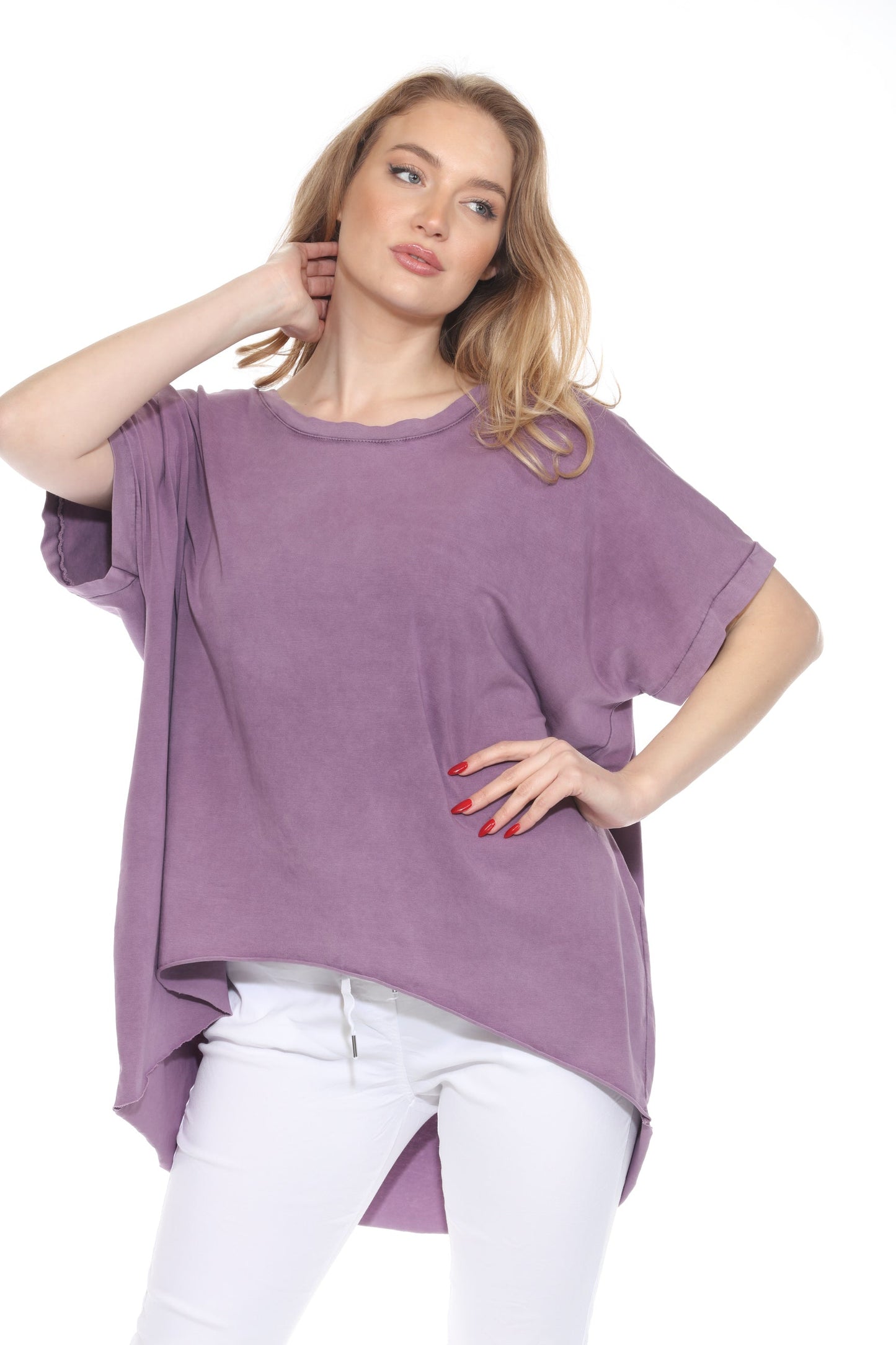 Short-Sleeve Cotton High Low Top