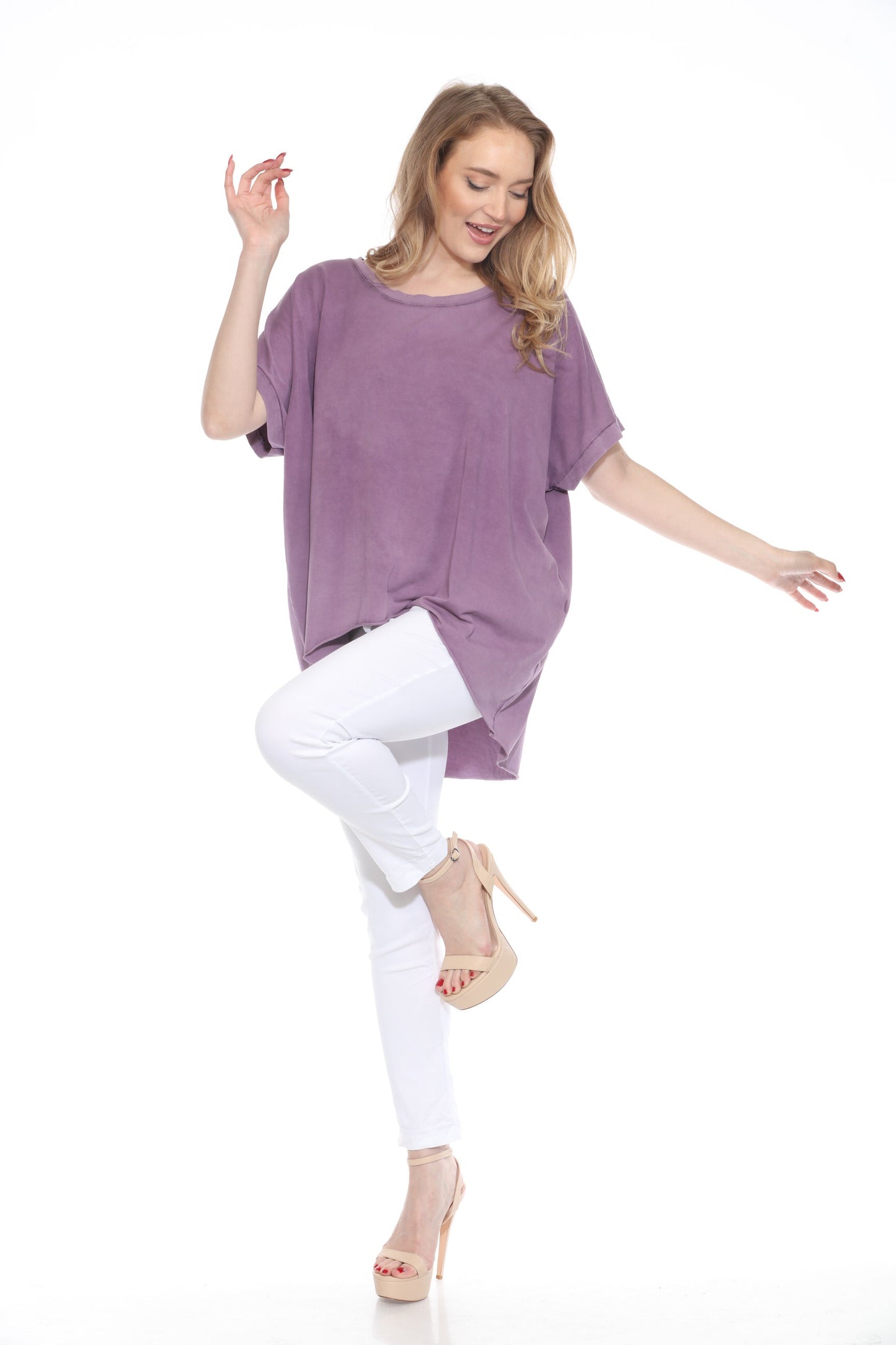 Short-Sleeve Cotton High Low Top