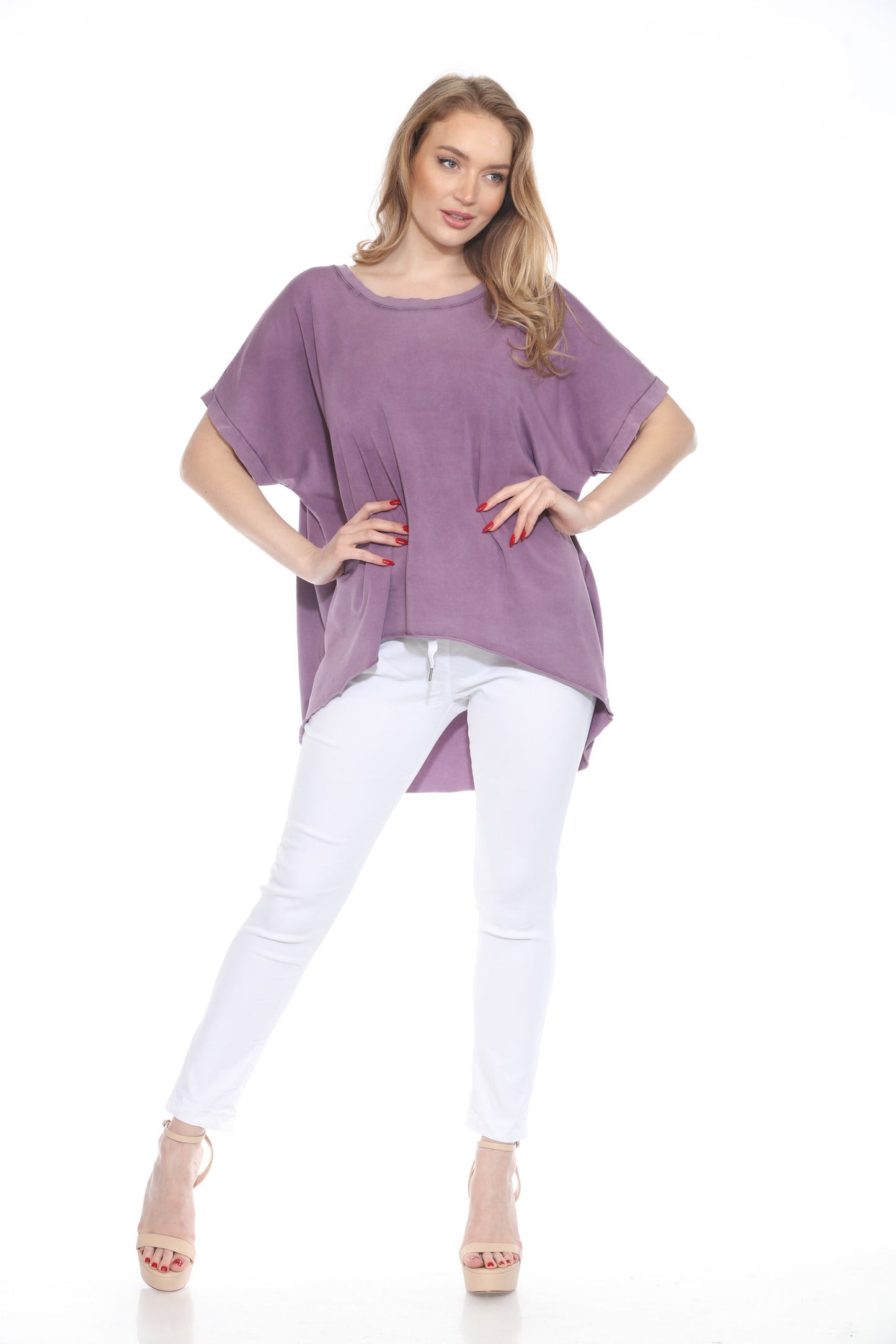 Short-Sleeve Cotton High Low Top