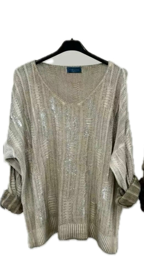 Silver Foil V-Neck Top