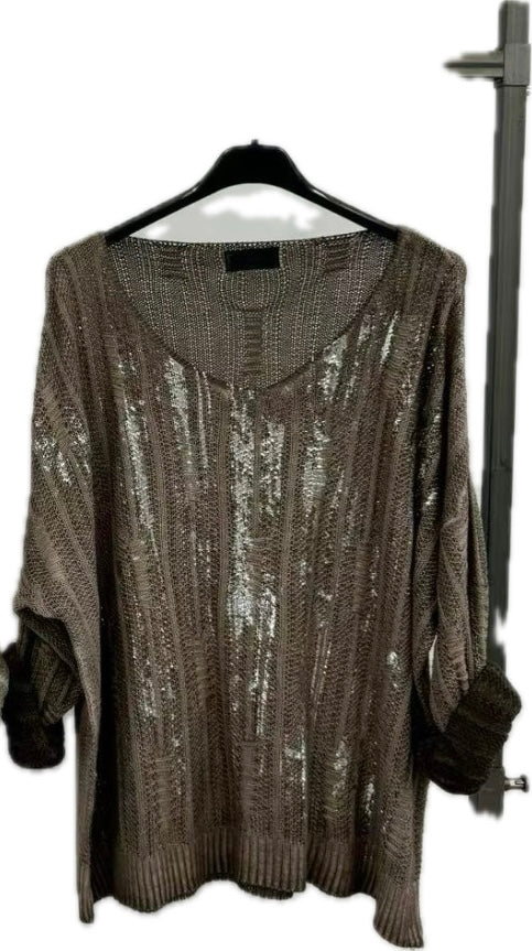 Silver Foil V-Neck Top