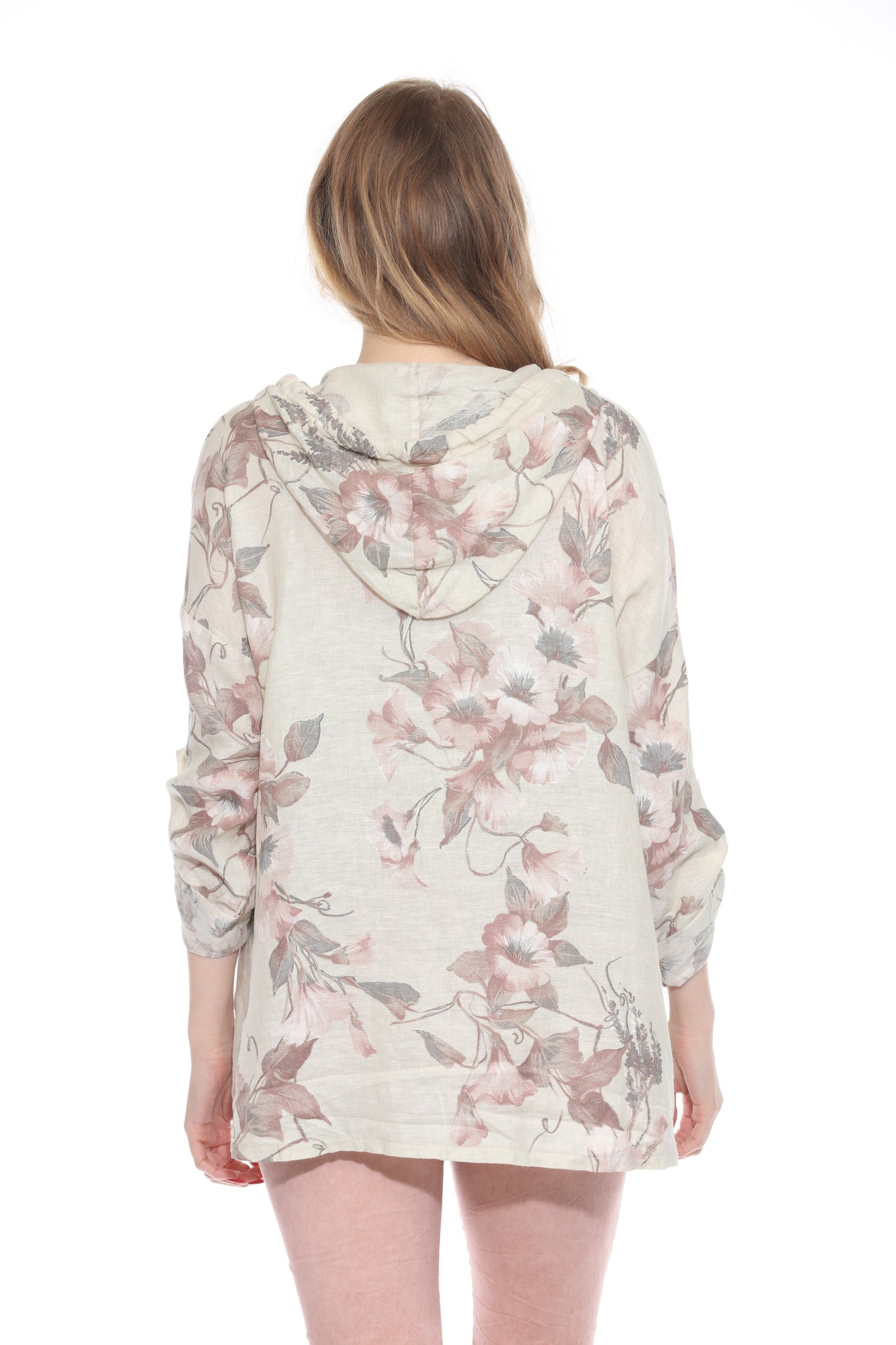 Floral Hooded Quarter Buttoned Top