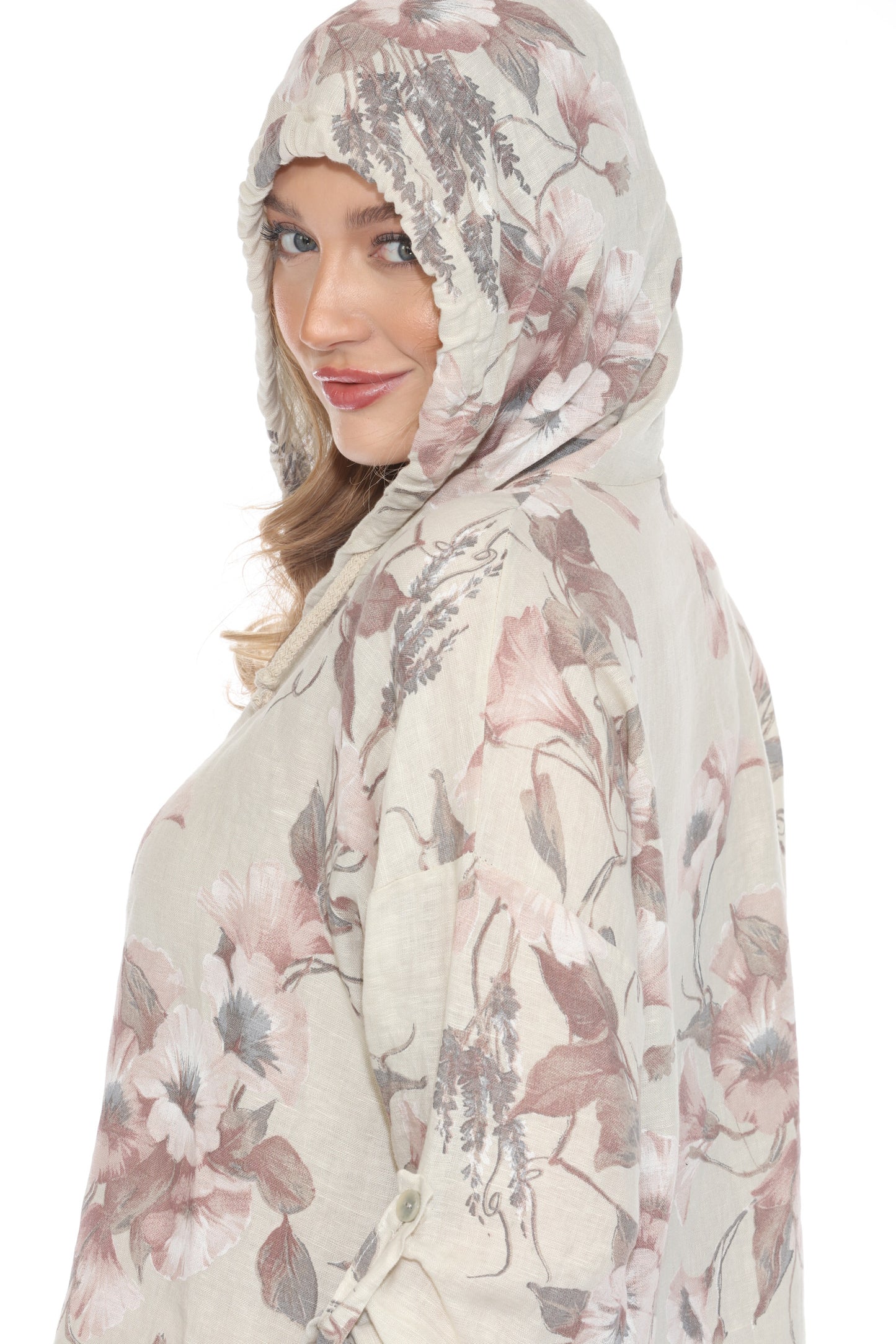 Floral Hooded Quarter Buttoned Top