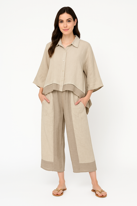 Linen/Gauze Button-Up Top