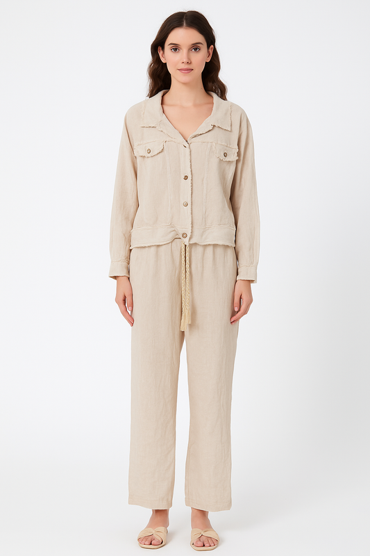 Linen Braided Belt Pants