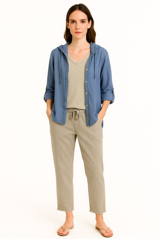 Solid Stretch Pants with Fringe