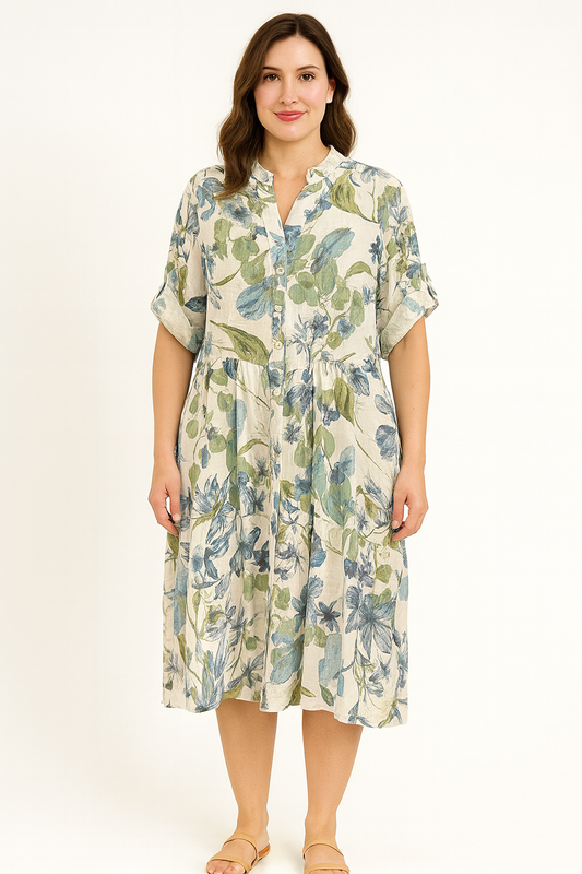 Blush lilies Button down linen dress