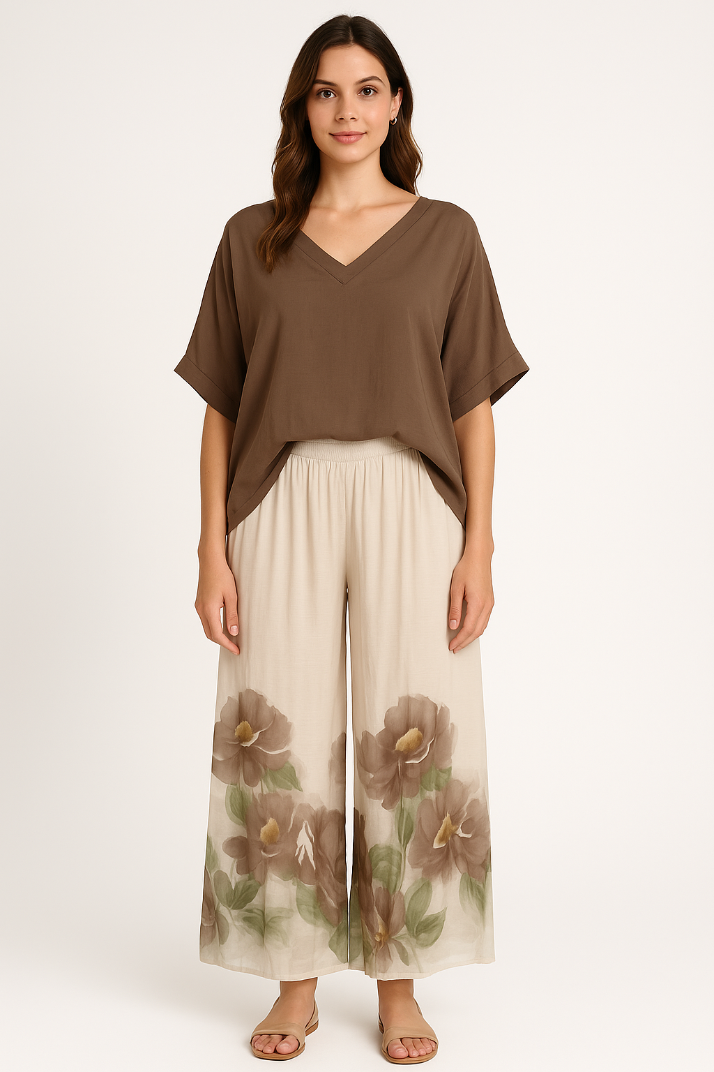 V-neck Solid Silk Top