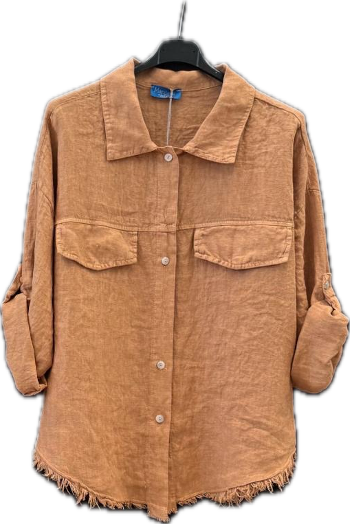 Linen Sequin Button-down Top