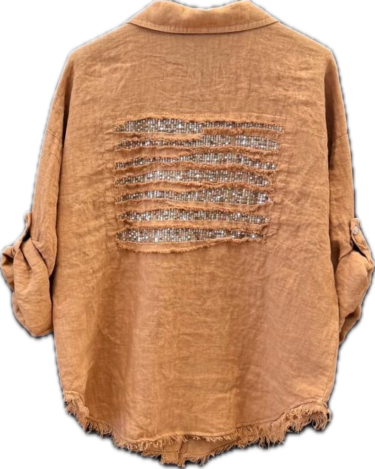 Linen Sequin Button-down Top