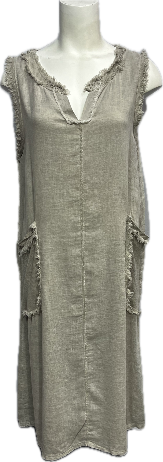 Linen/Rayon Ruffled Tank Dress with Gauze Pockets