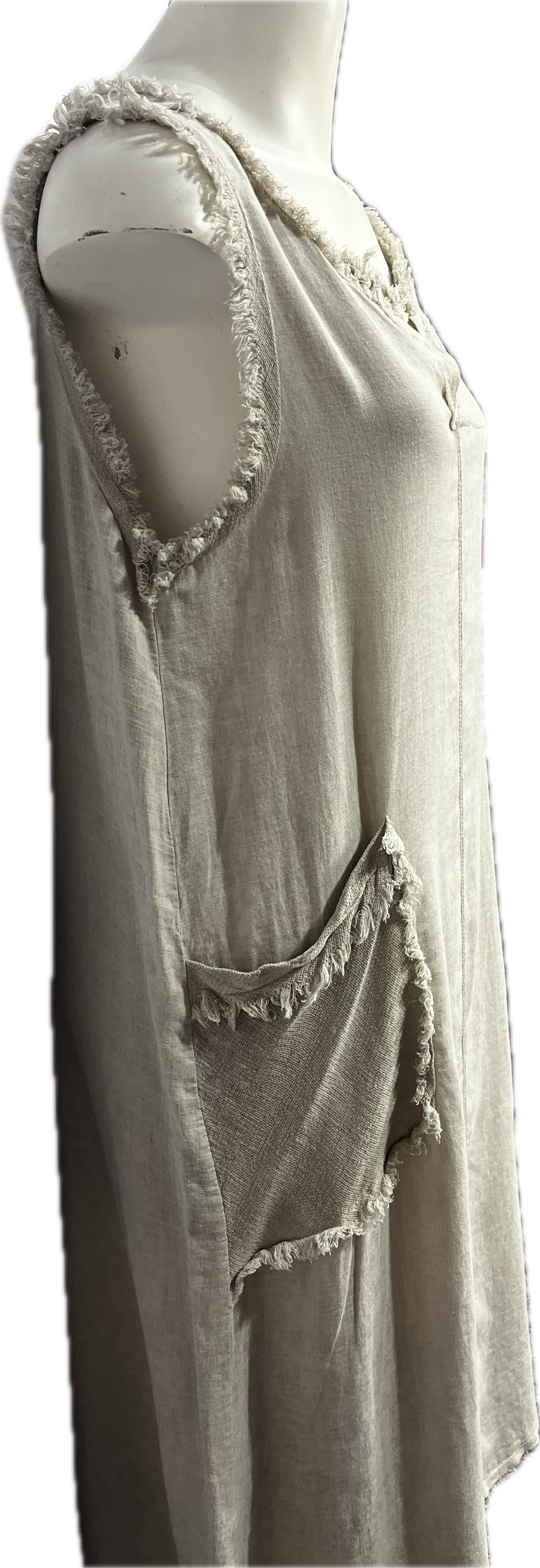 Linen/Rayon Ruffled Tank Dress with Gauze Pockets