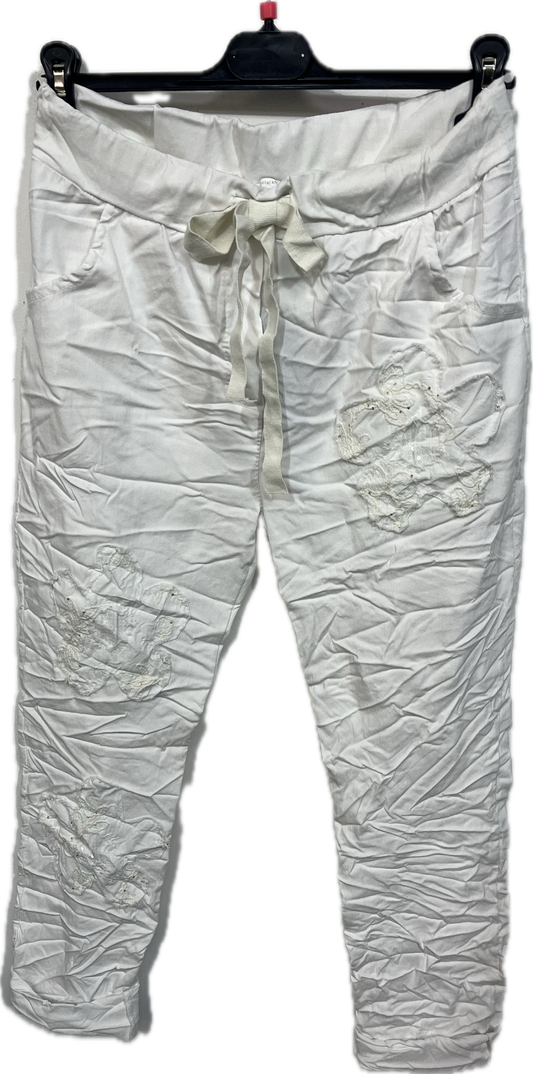 Floral Embroidered Sequin Stretch Pants