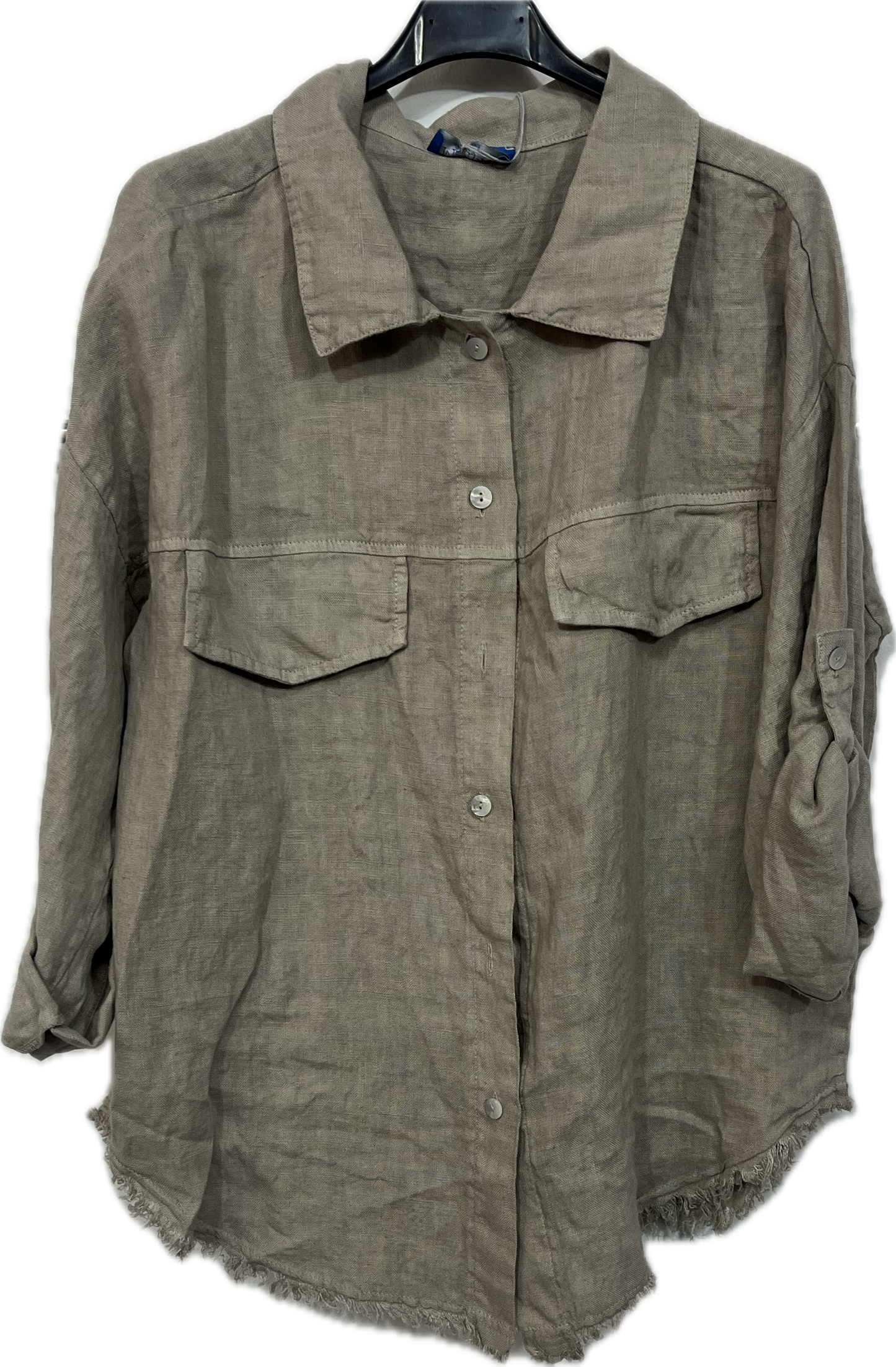 Linen Sequin Button-down Top