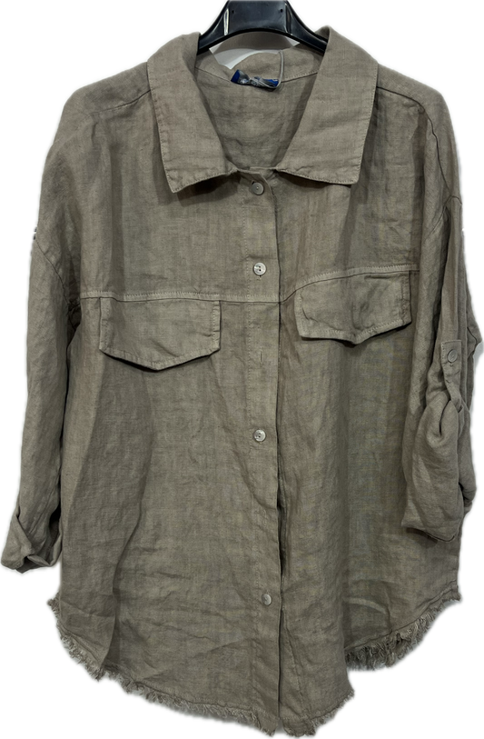 Linen Sequin Button-down Top