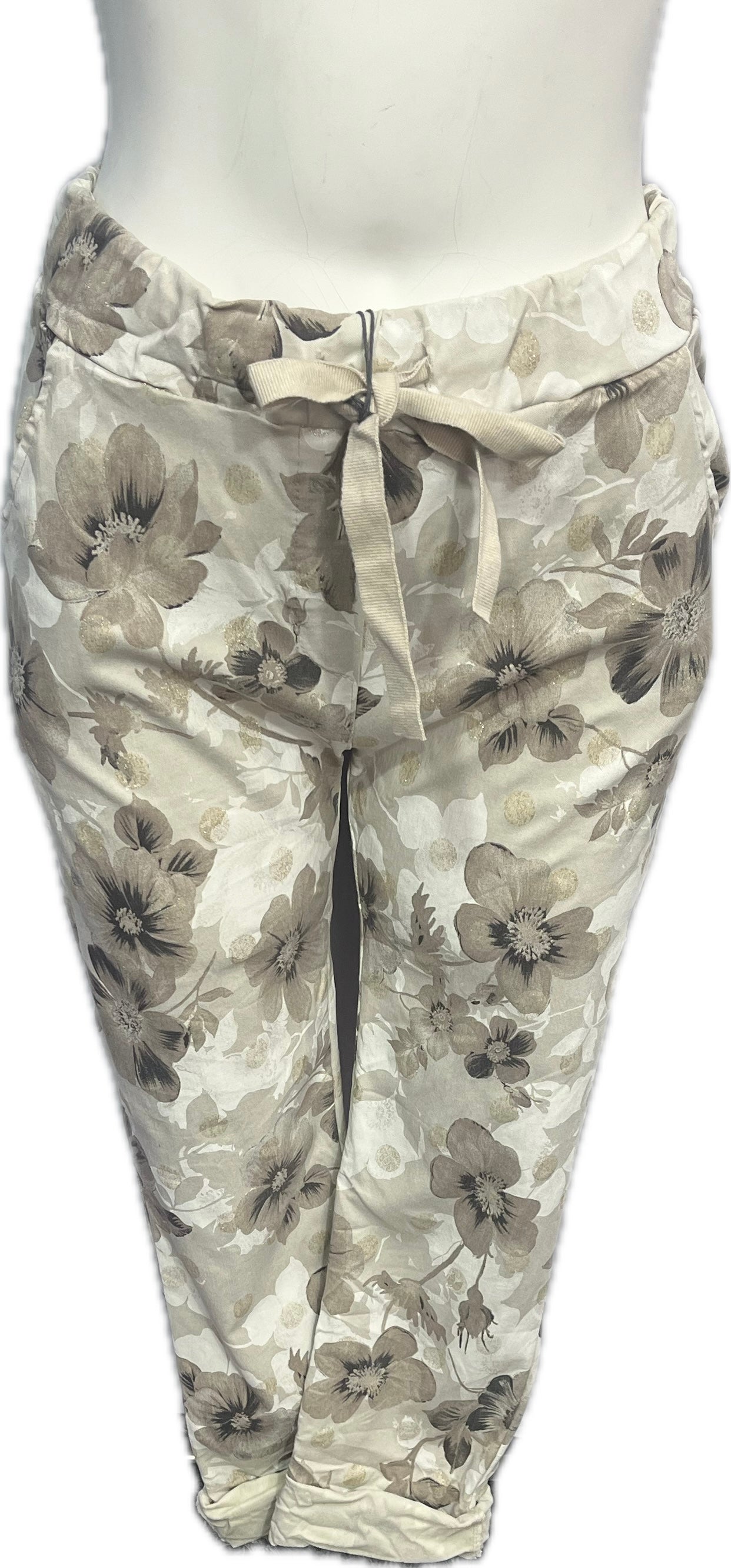 Floral Stretch Pants with Gold Foil