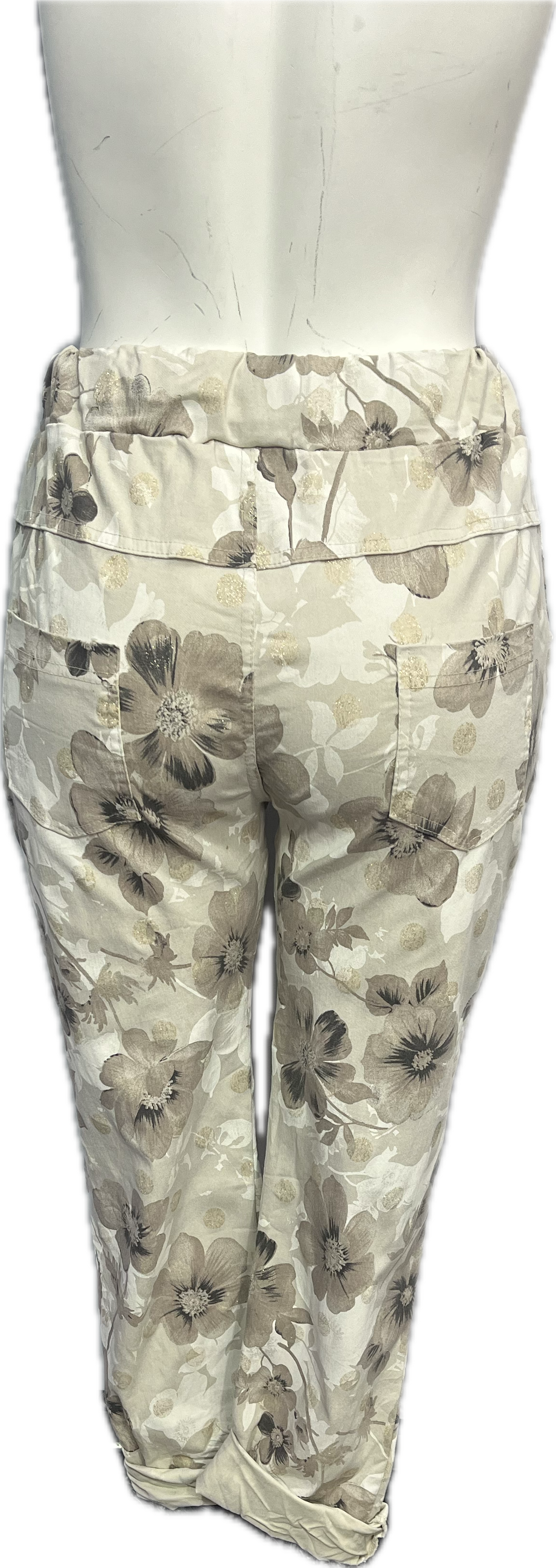 Floral Stretch Pants with Gold Foil