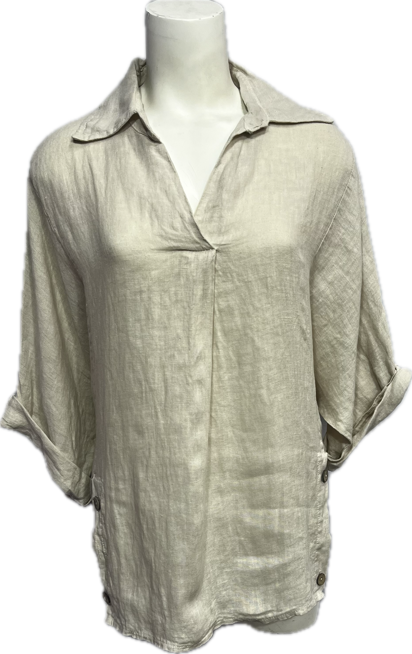 Linen Button Collared Top