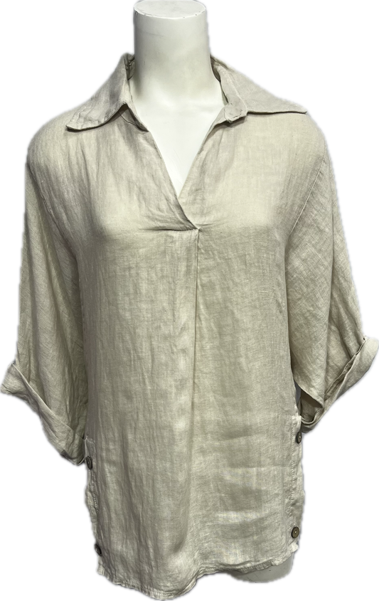 Linen Button Collared Top