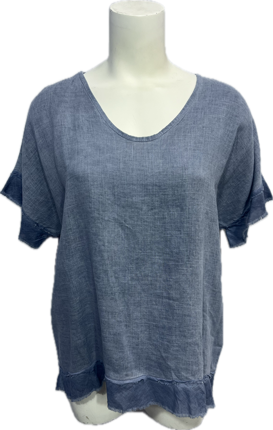 Linen/Rayon Ruffled Top