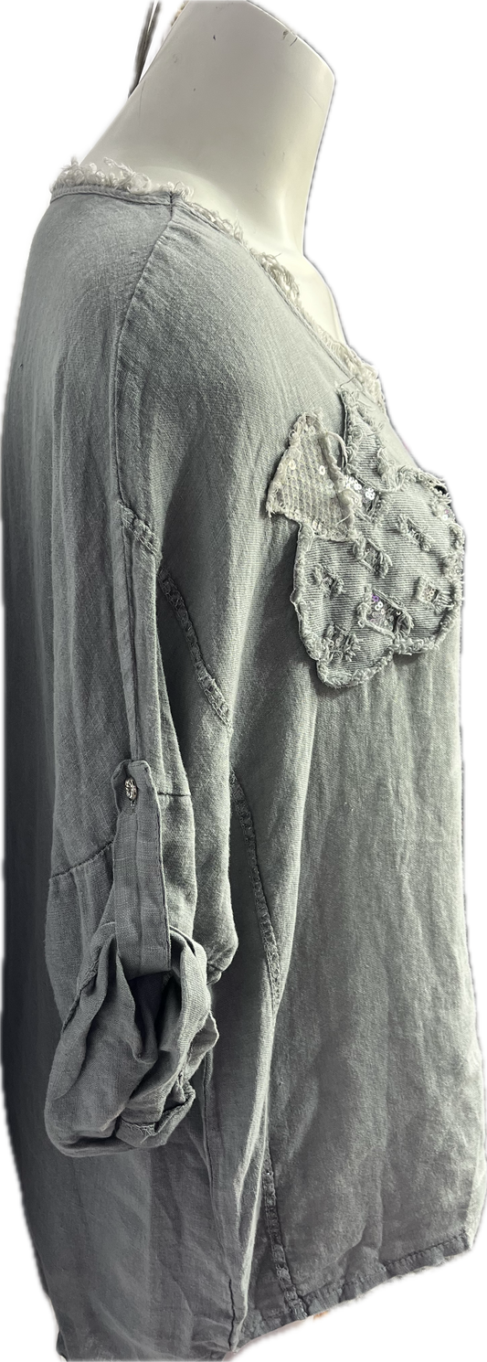 Flower Embroidered Sequin Top