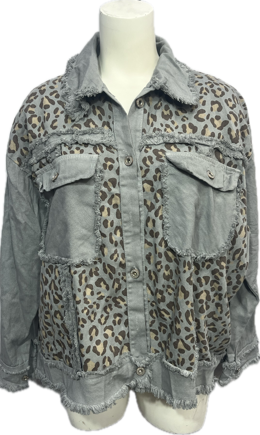 Cheetah Print Ruffled Cargo Jacket