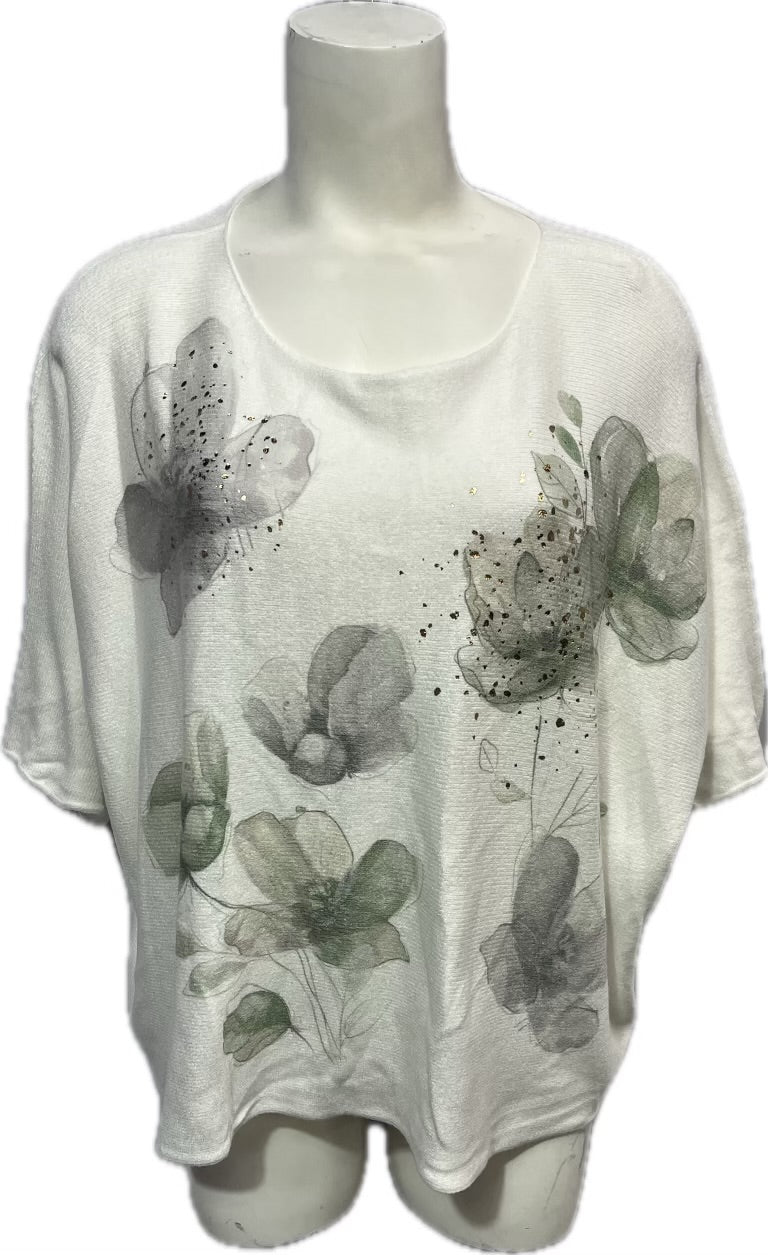 Floral Short-Sleeve Sweater