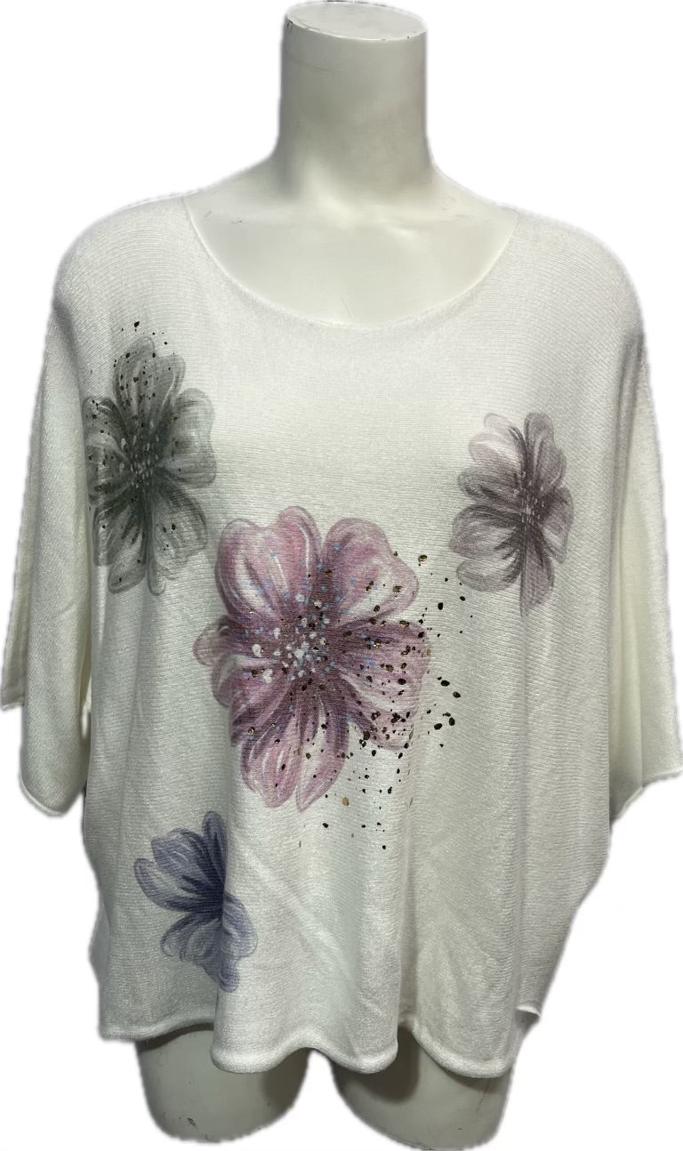 Floral Short-Sleeve Sweater