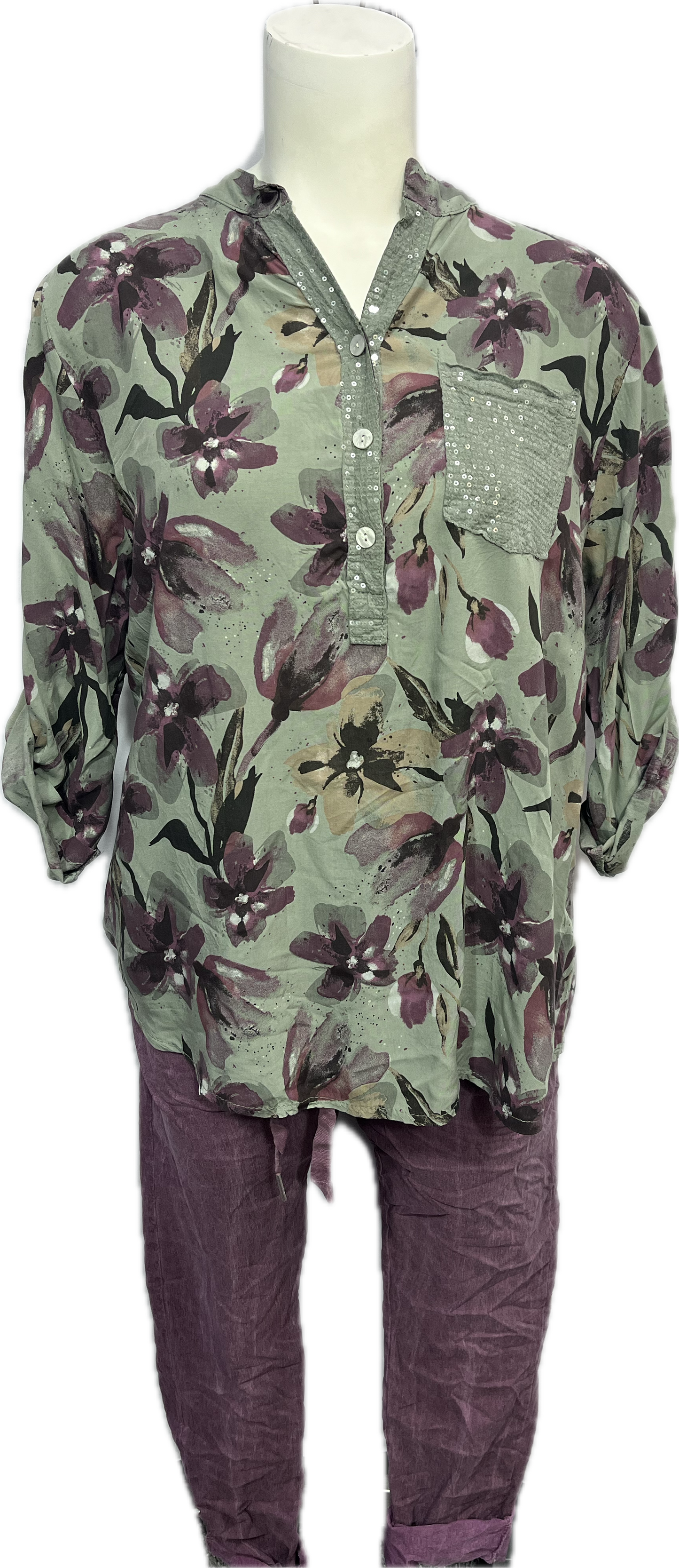 Viscose Floral Sequin Pocket Top