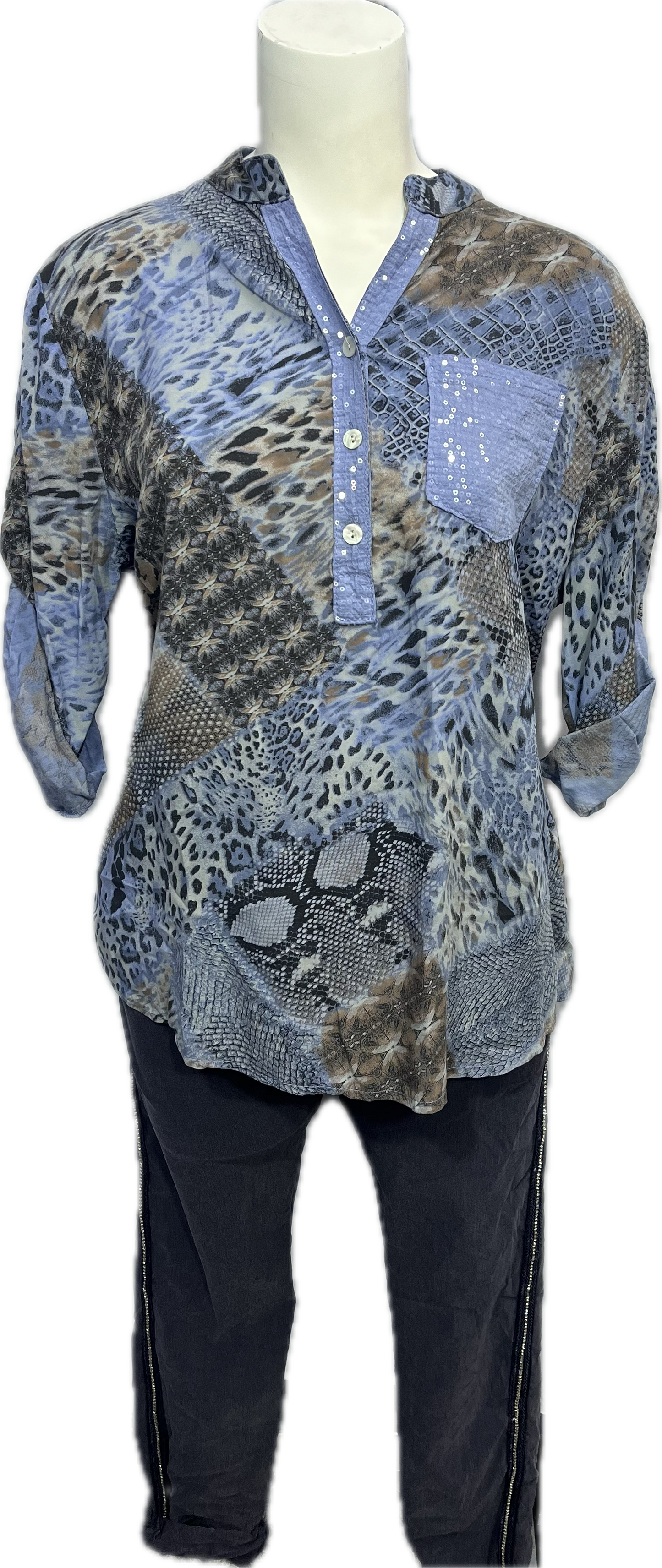 Viscose Leopard Sequin Pocket Top