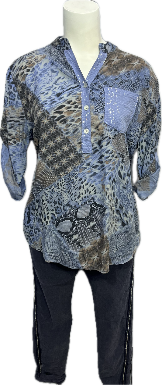 Viscose Leopard Sequin Pocket Top