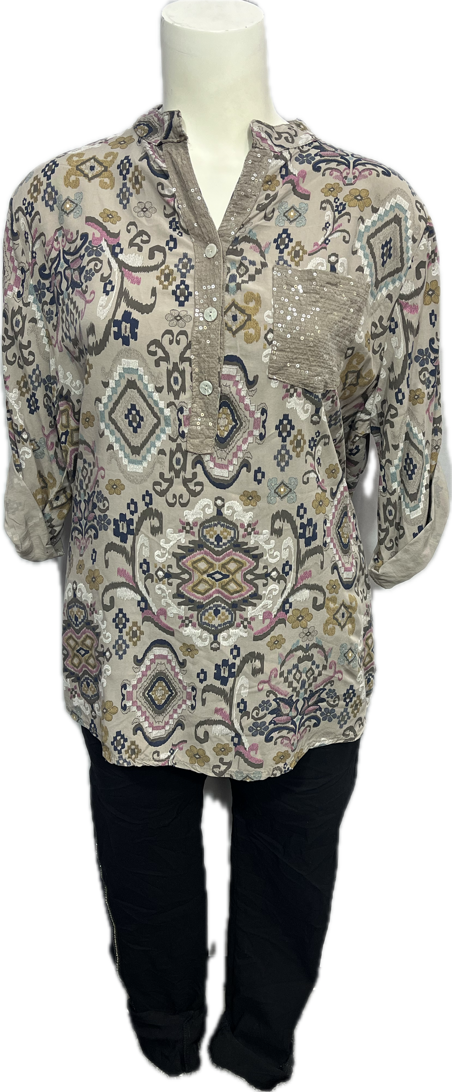 Viscose Ancient Sequin Pocket Top