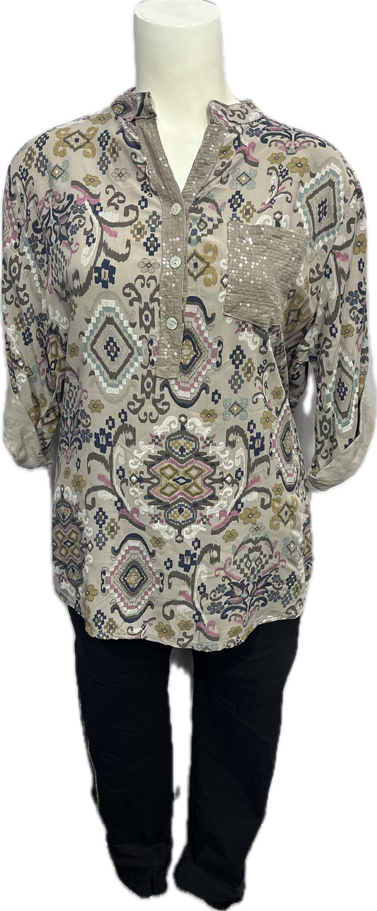 Viscose Ancient Sequin Pocket Top