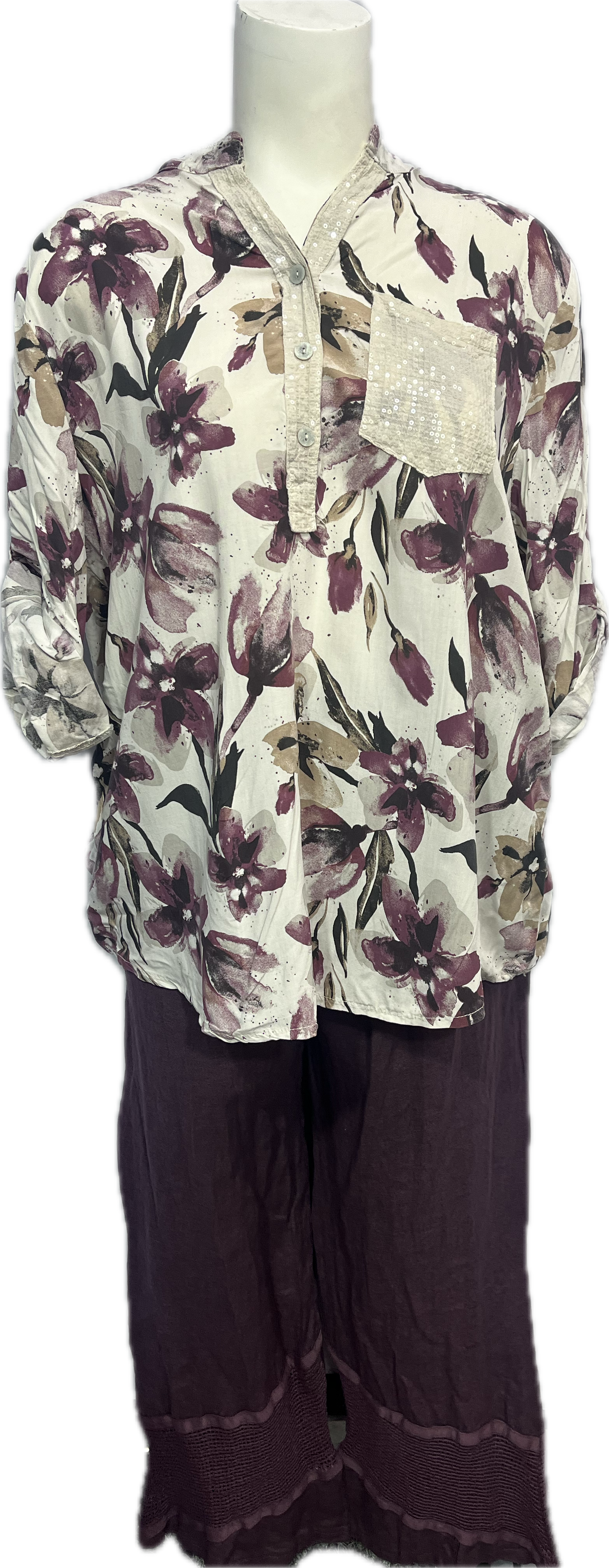 Viscose Floral Sequin Pocket Top