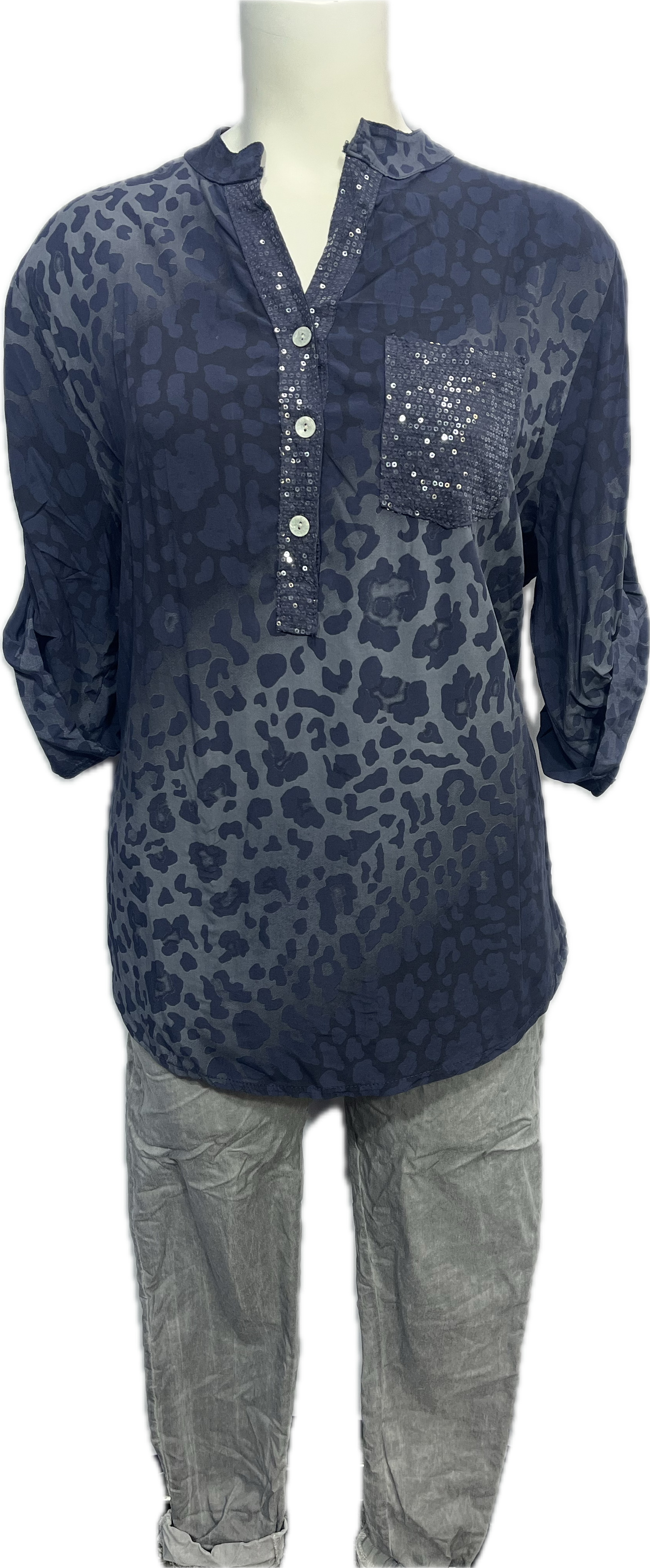 Viscose Leopard Print Sequin Pocket Top