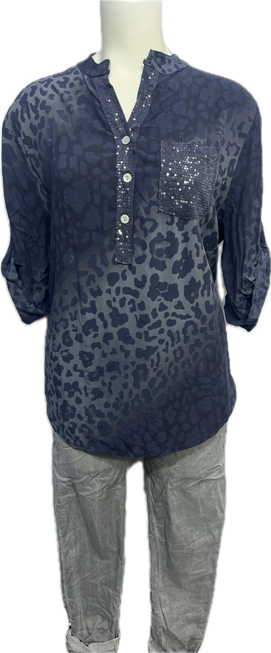 Viscose Leopard Print Sequin Pocket Top