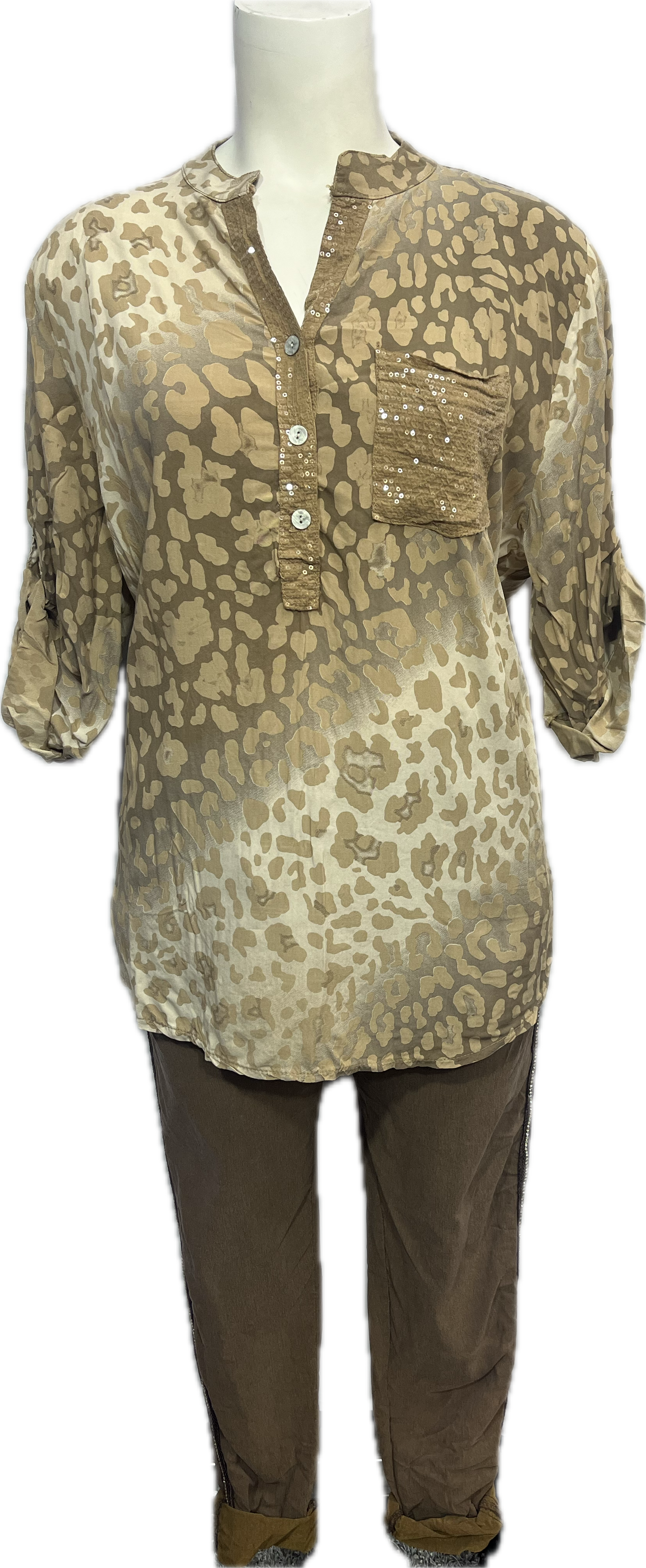 Viscose Leopard Print Sequin Pocket Top