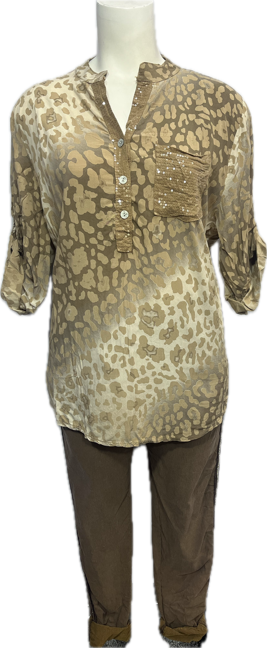 Viscose Leopard Print Sequin Pocket Top